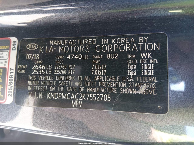 Aukcja sprzedaży 2019 Kia Sportage Lx, vin: KNDPMCAC2K7552705, numer aukcji: 45884353