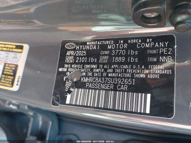 Aukcja sprzedaży 2025 Hyundai Venue Sel, vin: KMHRC8A37SU392651, numer aukcji: 45884359
