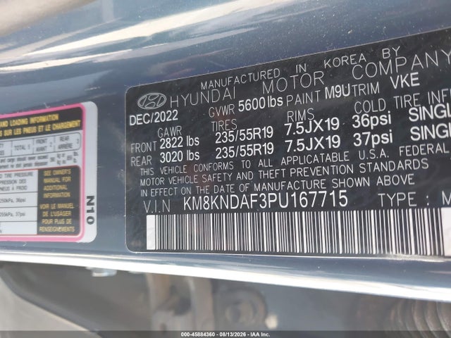45884360 :رقم المزاد ، KM8KNDAF3PU167715 vin ، 2023 Hyundai Ioniq 5 Sel مزاد بيع