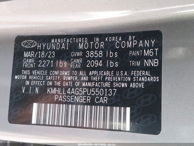 Aukcja sprzedaży 2023 Hyundai Elantra Se, vin: KMHLL4AG5PU550137, numer aukcji: 45884363