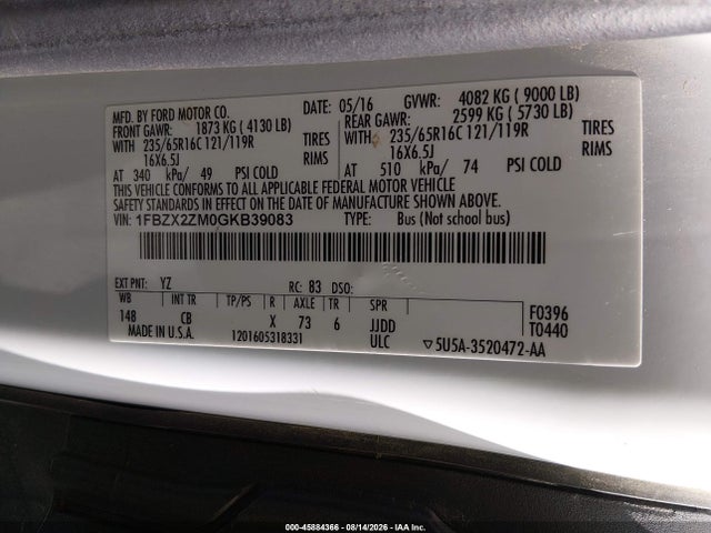 Ford Transit-350 Xl 2016 1FBZX2ZM0GKB39083 Image 9