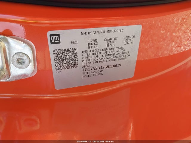 45884370 :رقم المزاد ، 1G1YA2D42S5110619 vin ، 2025 Chevrolet Corvette Stingray Rwd  1lt مزاد بيع