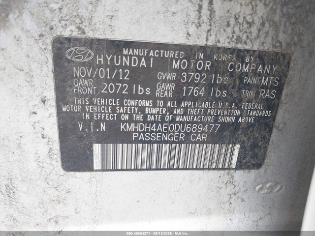 Продаж на аукціоні авто 2013 Hyundai Elantra Limited, vin: KMHDH4AE0DU689477, номер лоту: 45884371