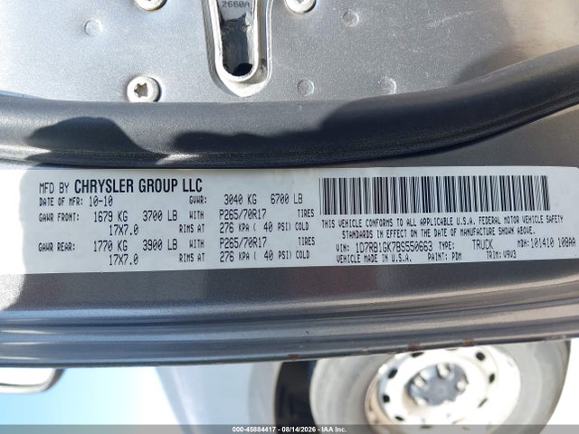 Продажа на аукционе авто 2011 Ram Ram 1500 St, vin: 1D7RB1GK7BS550663, номер лота: 45884417