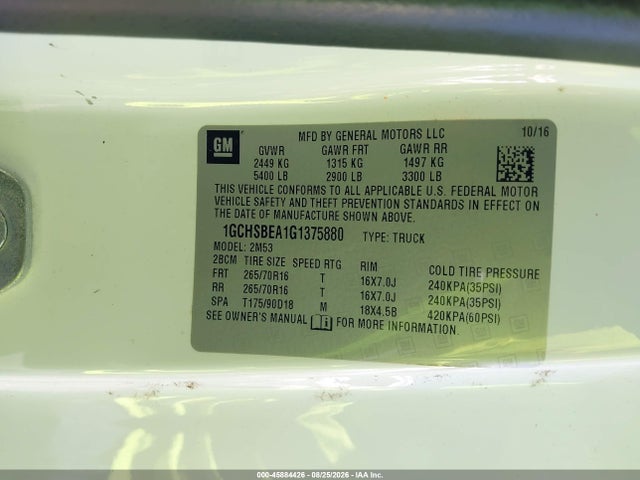 Продаж на аукціоні авто 2016 Chevrolet Colorado 2wd Wt, vin: 1GCHSBEA1G1375880, номер лоту: 45884426