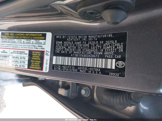 2014 Toyota Camry Se მანქანა იყიდება აუქციონზე, vin: 4T1BF1FK9EU428473, აუქციონის ნომერი: 45884468