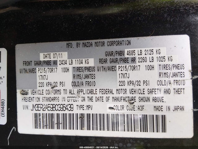 45884521 :رقم المزاد ، JM3ER2A59B0396439 vin ، 2011 Mazda Cx-7 I Sv مزاد بيع