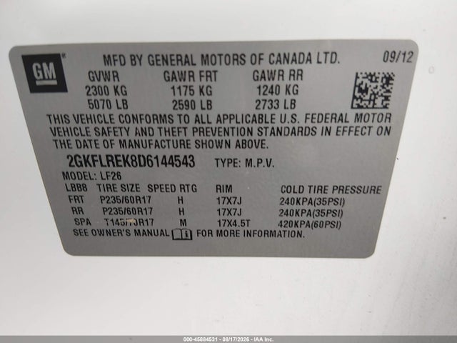 Продажа на аукционе авто 2013 Gmc Terrain Sle-1, vin: 2GKFLREK8D6144543, номер лота: 45884531