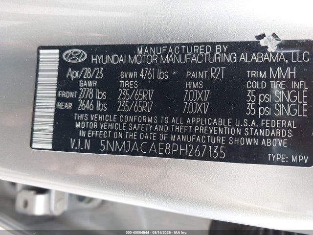 2023 Hyundai Tucson Se მანქანა იყიდება აუქციონზე, vin: 5NMJACAE8PH267135, აუქციონის ნომერი: 45884544