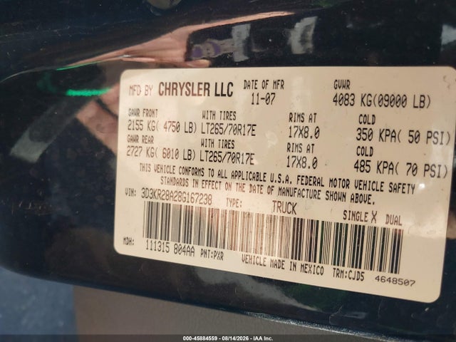Aukcja sprzedaży 2008 Dodge Ram 2500 Slt, vin: 3D3KR28A28G167238, numer aukcji: 45884559