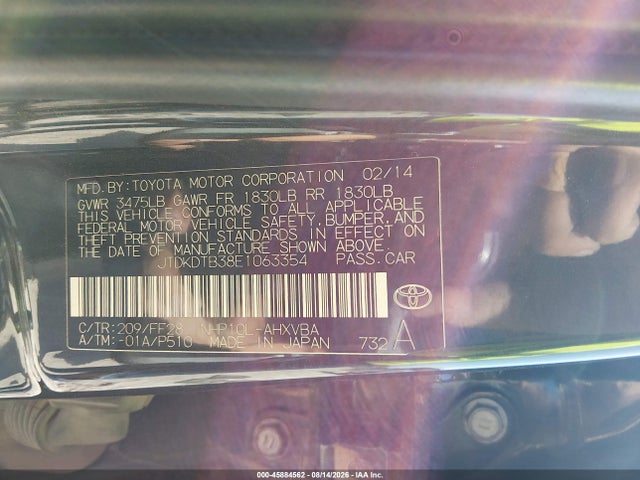 Aukcja sprzedaży 2014 Toyota Prius C Two, vin: JTDKDTB38E1063354, numer aukcji: 45884562