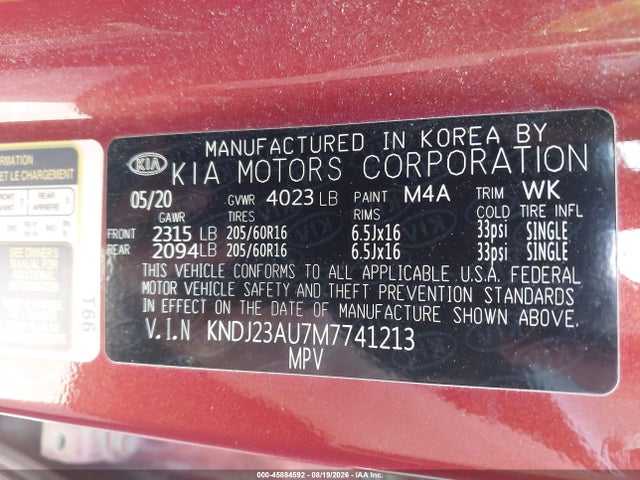 Aukcja sprzedaży 2021 Kia Soul Lx, vin: KNDJ23AU7M7741213, numer aukcji: 45884592