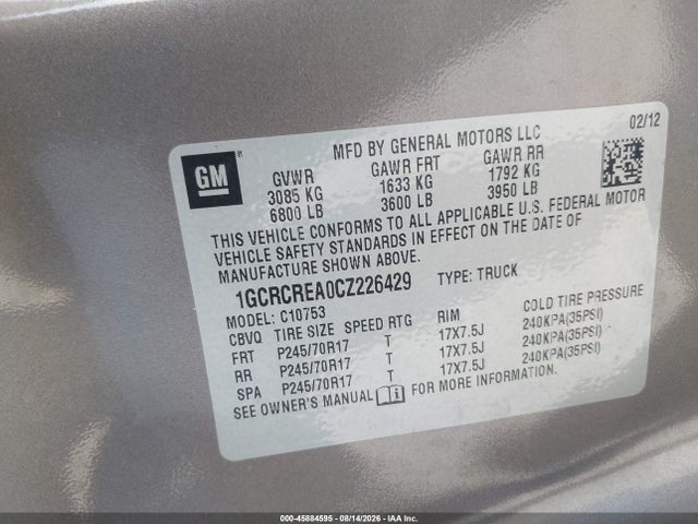 Продаж на аукціоні авто 2012 Chevrolet Silverado 1500 Ls, vin: 1GCRCREA0CZ226429, номер лоту: 45884595
