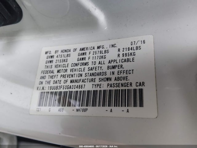 Продаж на аукціоні авто 2016 Acura Tlx V6 Tech, vin: 19UUB3F50GA004667, номер лоту: 45884600