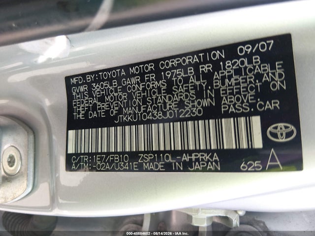 Aukcja sprzedaży 2008 Scion Xd, vin: JTKKU10438J012230, numer aukcji: 45884602