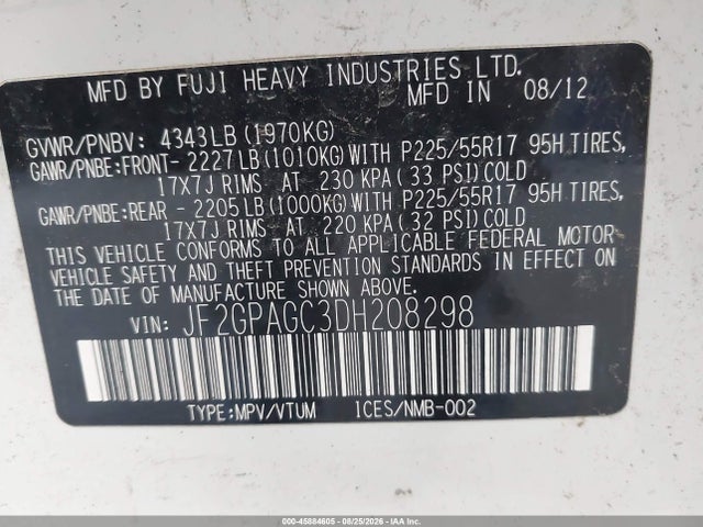 Продаж на аукціоні авто 2013 Subaru Xv Crosstrek 2.0i Limited, vin: JF2GPAGC3DH208298, номер лоту: 45884605