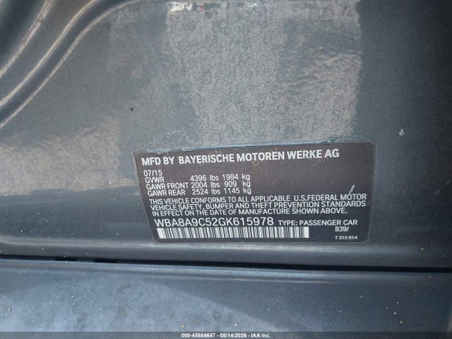 Aukcja sprzedaży 2016 Bmw 320i, vin: WBA8A9C52GK615978, numer aukcji: 45884647