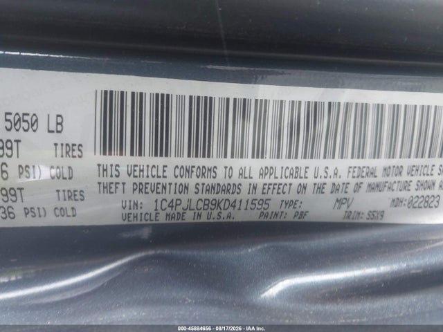 Продажа на аукционе авто 2019 Jeep Cherokee Latitude Fwd, vin: 1C4PJLCB9KD411595, номер лота: 45884656
