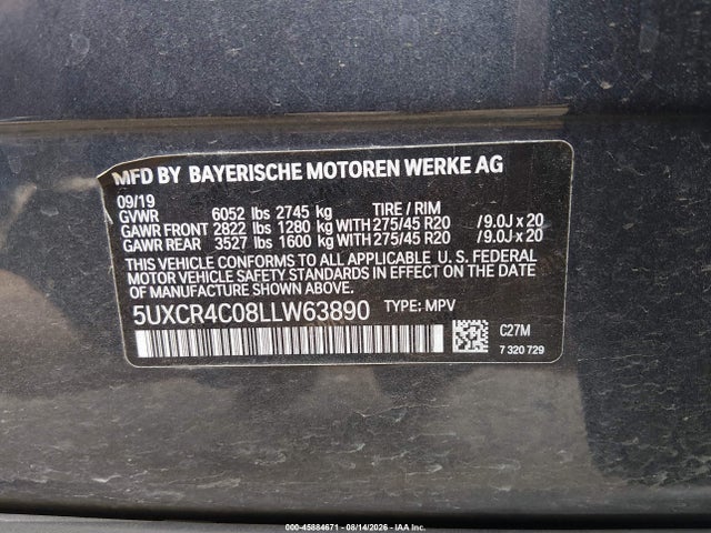 Продаж на аукціоні авто 2020 Bmw X5 Sdrive40i, vin: 5UXCR4C08LLW63890, номер лоту: 45884671