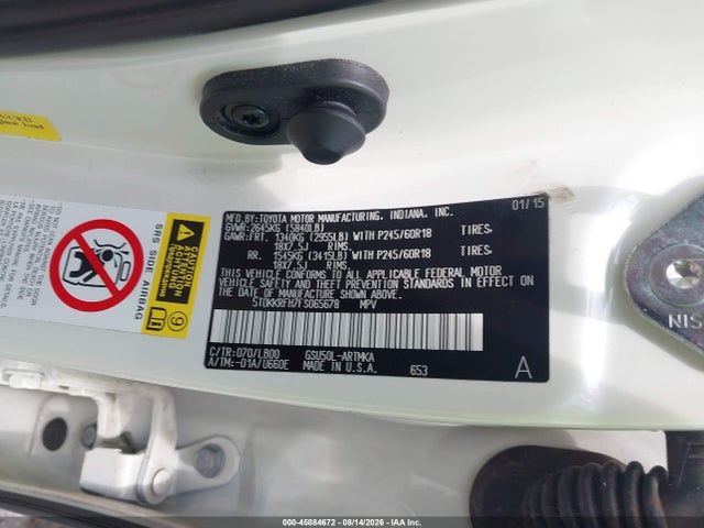 Aukcja sprzedaży 2015 Toyota Highlander Xle V6, vin: 5TDKKRFH7FS065678, numer aukcji: 45884672