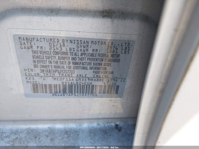 Nissan SENTRA S 2018 3N1AB7AP5JY257703 Image 9