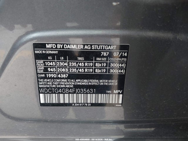 Продаж на аукціоні авто 2015 Mercedes-benz Gla 250 4matic, vin: WDCTG4GB4FJ035631, номер лоту: 45884688