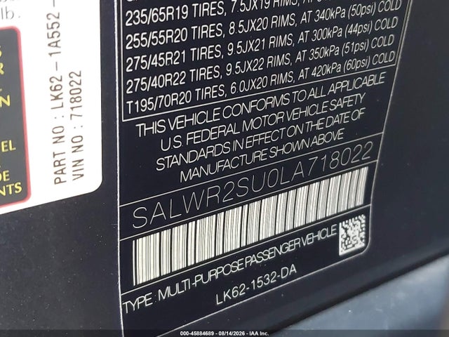 2020 Land Rover Range Rover Sport Hse Mhev მანქანა იყიდება აუქციონზე, vin: SALWR2SU0LA718022, აუქციონის ნომერი: 45884689