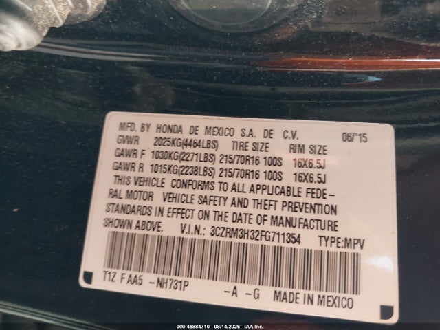 Aukcja sprzedaży 2015 Honda Cr-v Lx, vin: 3CZRM3H32FG711354, numer aukcji: 45884710
