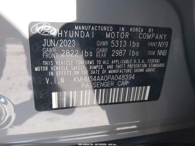 45884728 :رقم المزاد ، KMHM34AA0PA048394 vin ، 2023 Hyundai Ioniq 6 Sel مزاد بيع