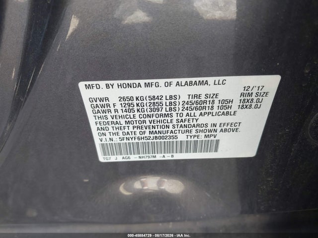 Honda Pilot Ex-l 2018 5FNYF6H52JB002355 Image 9