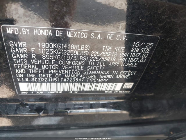 Продажа на аукционе авто 2026 Honda Hr-v 2wd Sport, vin: 3CZRZ1H51TM723547, номер лота: 45884752