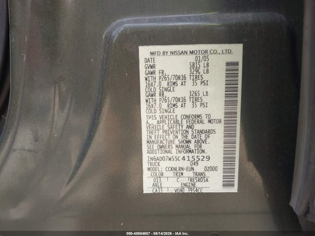 Aukcja sprzedaży 2005 Nissan Frontier Se, vin: 1N6AD07W55C415529, numer aukcji: 45884807