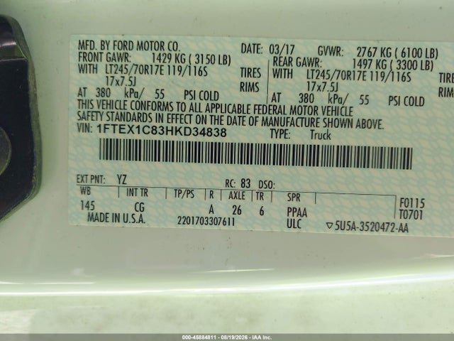 Ford F-150 Xl 2017 1FTEX1C83HKD34838 Image 9