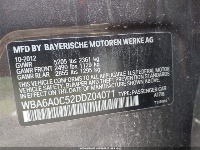 Продажа на аукционе авто 2013 Bmw 640i Gran Coupe, vin: WBA6A0C52DDZ04071, номер лота: 45884816
