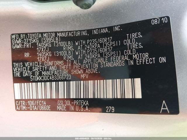 Продаж на аукціоні авто 2011 Toyota Sienna Le V6, vin: 5TDKK3DC4BS066723, номер лоту: 45884825