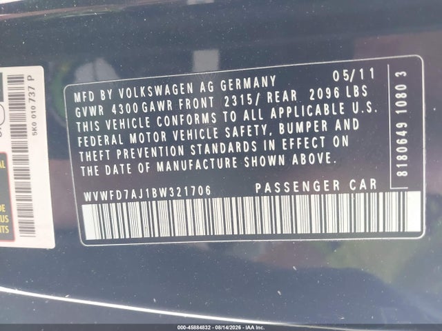 Продажа на аукционе авто 2011 Volkswagen Gti 2-door, vin: WVWFD7AJ1BW321706, номер лота: 45884832