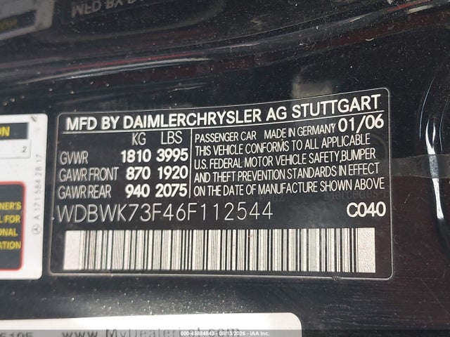 Aukcja sprzedaży 2006 Mercedes-benz Slk 55 Amg, vin: WDBWK73F46F112544, numer aukcji: 45884843