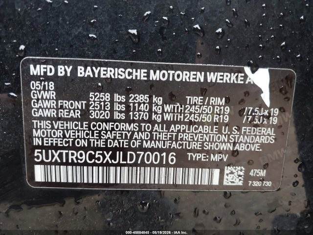 45884845 :رقم المزاد ، 5UXTR9C5XJLD70016 vin ، 2018 Bmw X3 Xdrive30i مزاد بيع