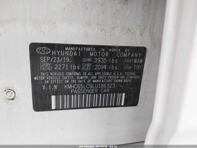 Продаж на аукціоні авто 2020 Hyundai Ioniq Hybrid Blue, vin: KMHC65LC9LU186323, номер лоту: 45884850