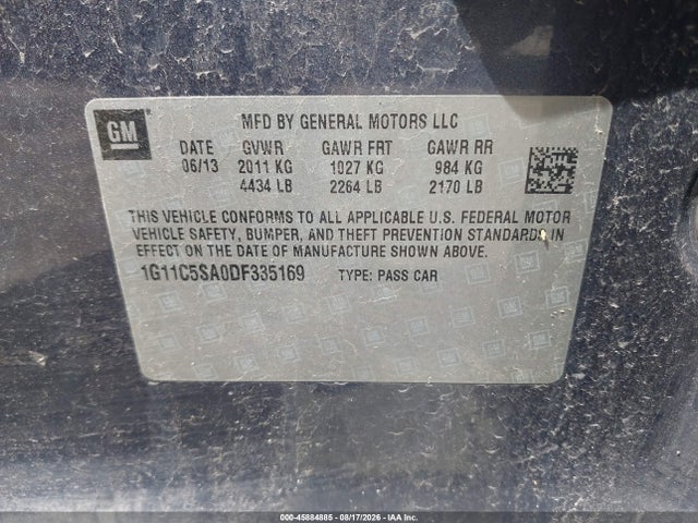 Продаж на аукціоні авто 2013 Chevrolet Malibu 1lt, vin: 1G11C5SA0DF335169, номер лоту: 45884885