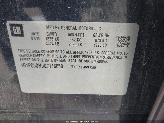 2016 Chevrolet Cruze Limited Ls Auto მანქანა იყიდება აუქციონზე, vin: 1G1PC5SH0G7116850, აუქციონის ნომერი: 45884913