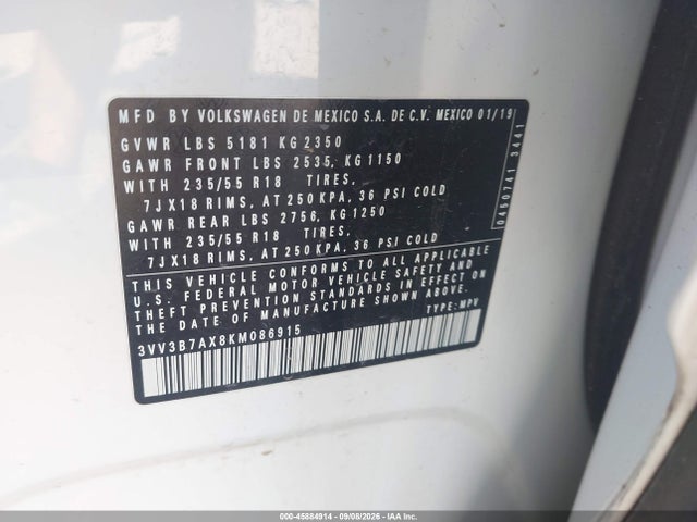 2019 Volkswagen Tiguan 2.0t Se/2.0t Sel/2.0t Sel R-line/2.0t Sel R-line Black მანქანა იყიდება აუქციონზე, vin: 3VV3B7AX8KM086915, აუქციონის ნომერი: 45884914