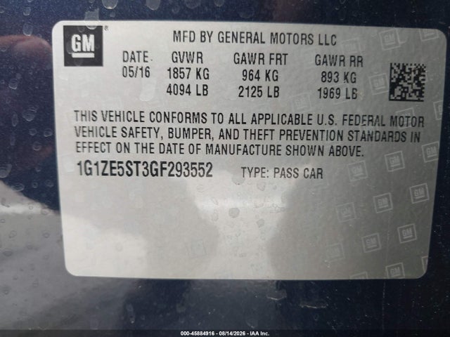 1G1ZE5ST3GF293552 Chevrolet MALIBU 1LT