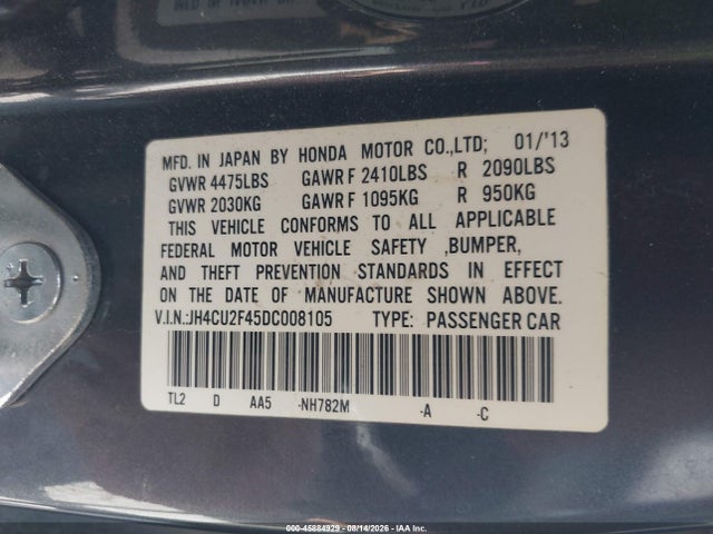 Продаж на аукціоні авто 2013 Acura Tsx 2.4, vin: JH4CU2F45DC008105, номер лоту: 45884929