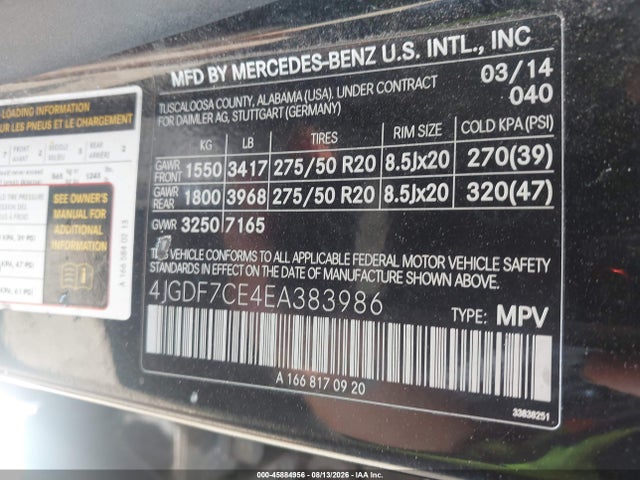 Продаж на аукціоні авто 2014 Mercedes-benz Gl 450 4matic, vin: 4JGDF7CE4EA383986, номер лоту: 45884956