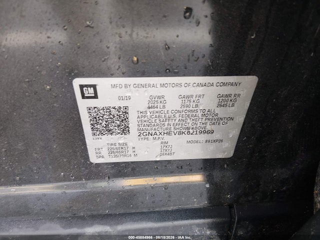 Aukcja sprzedaży 2019 Chevrolet Equinox Ls, vin: 2GNAXHEV8K6219969, numer aukcji: 45884966