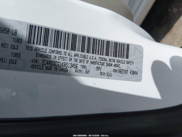 45884980 :رقم المزاد ، 2C4RDGCG1KR513456 vin ، 2019 Dodge Grand Caravan Sxt مزاد بيع