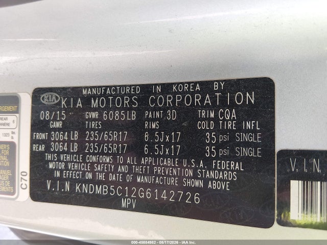KIA SEDONA LX 2016 KNDMB5C12G6142726 Image 9