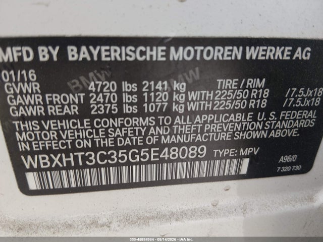 45884984 :رقم المزاد ، WBXHT3C35G5E48089 vin ، 2016 Bmw X1 Xdrive28i مزاد بيع