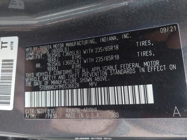 5TDBBRCH1MS536628 Toyota Highlander Hybrid Le